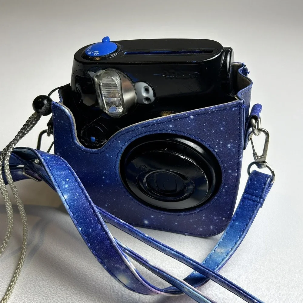 Fujifilm Instax Mini Instant Film Camera Black Blue‎ Galaxy Carrying Case*